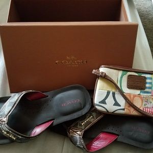 Authentic leather Coach sandals and wristlet